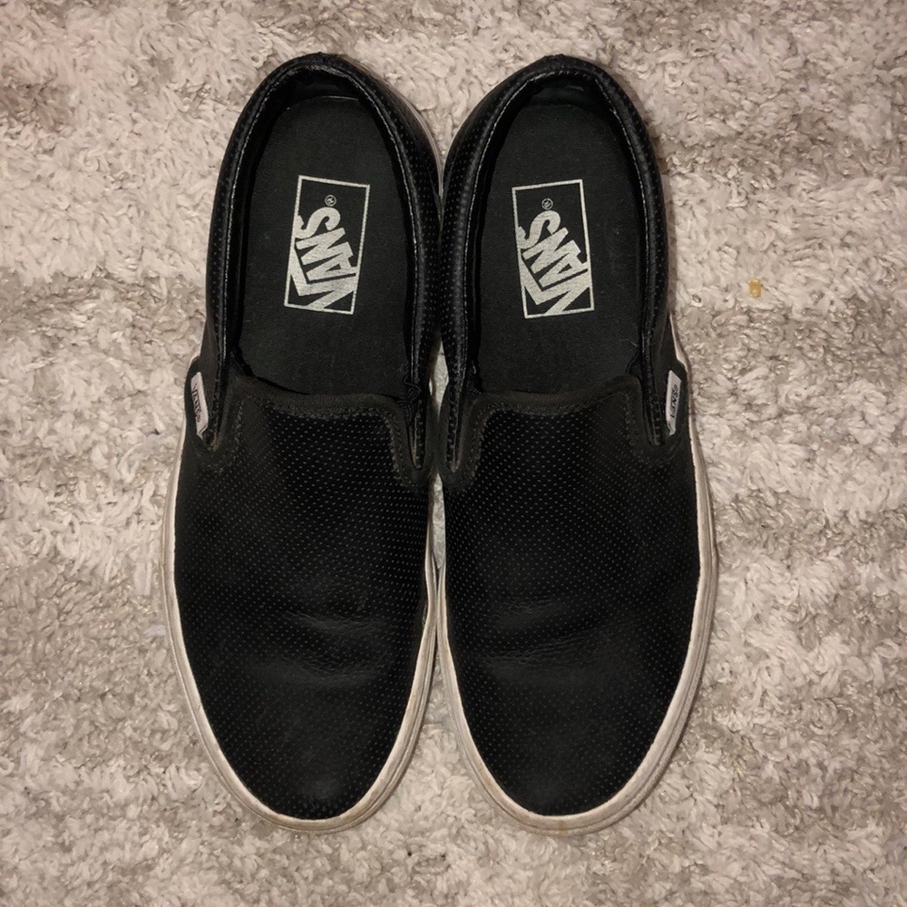 Black leather slip on vans